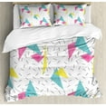 thumbnail image 1 of Abstract Duvet Cover Set, Memphis Style Modern Geometric Forms with Lines Colorful Triangles Graphic, Decorative 3 Piece Bedding Set with 2 Pillow Shams, Queen Size, Multicolor, by Ambesonne, 1 of 3
