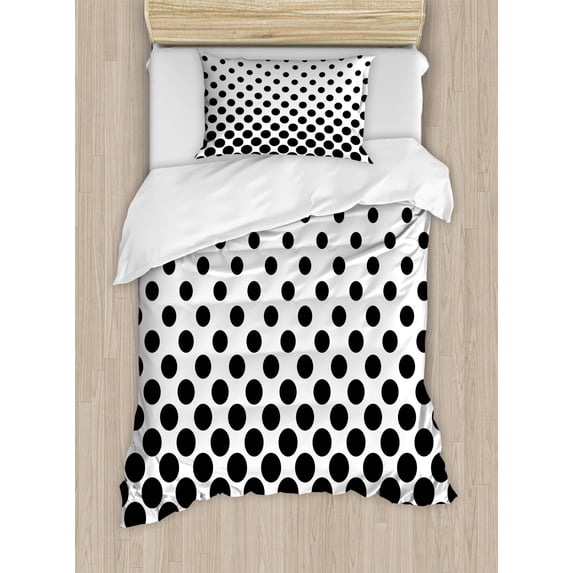 Abstract Duvet Cover Set, Minimalist Monochrome Dots in Black Growing Big from Bottom to Top Polka Dots Image, Decorative 2 Piece Bedding Set with 1 Pillow Shams, Twin Size, White, by Ambesonne