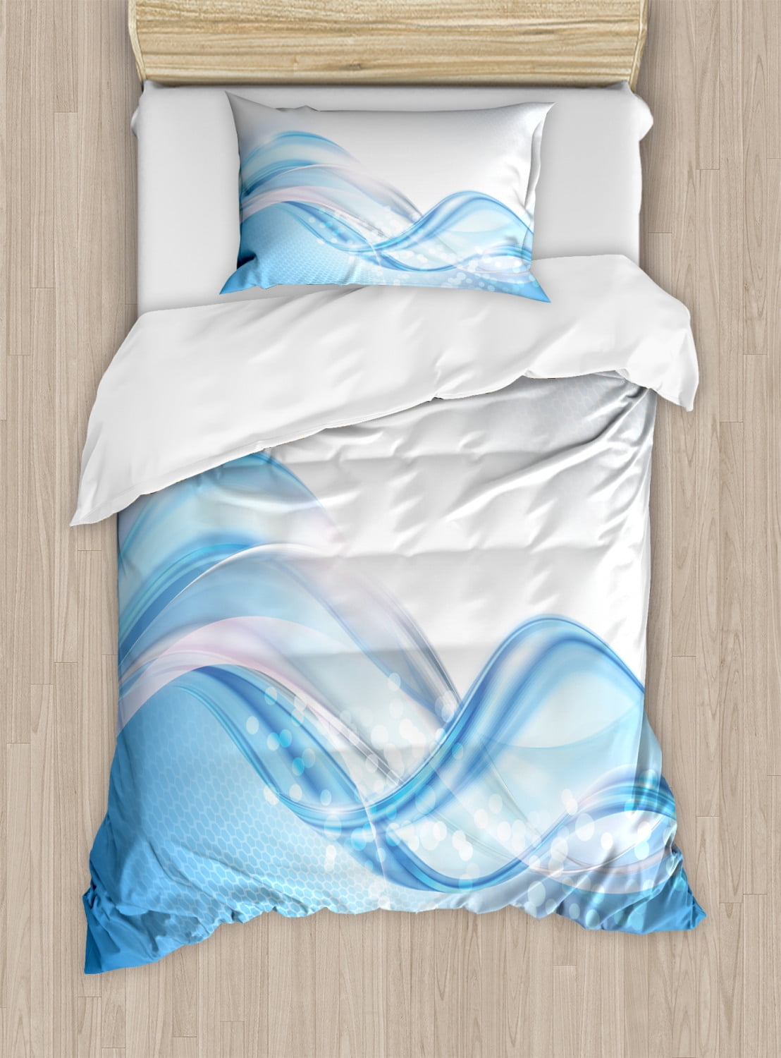 Twin Blue and White Ocean Wave Duvet Cover Set