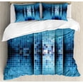 thumbnail image 1 of Abstract Duvet Cover Set, Mosaic Pattern with Fragments Little Ceramic Style Square Digital Image Art, Decorative 3 Piece Bedding Set with 2 Pillow Shams, Calking Size, Indigo Sky Blue, by Ambesonne, 1 of 3