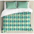 thumbnail image 1 of Abstract Duvet Cover Set, Oval Curved Vertical Lines with Classic Effects Dots Retro Graphic, Decorative 3 Piece Bedding Set with 2 Pillow Shams, King Size, Sea Green Petrol Blue, by Ambesonne, 1 of 3