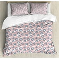thumbnail image 1 of Abstract Duvet Cover Set, Paintbrush Strokes Geometric Rings Triangles Murky Squares on Polka Dots, Decorative 3 Piece Bedding Set with 2 Pillow Shams, Calking Size, Rose and Slate Blue, by Ambesonne, 1 of 3