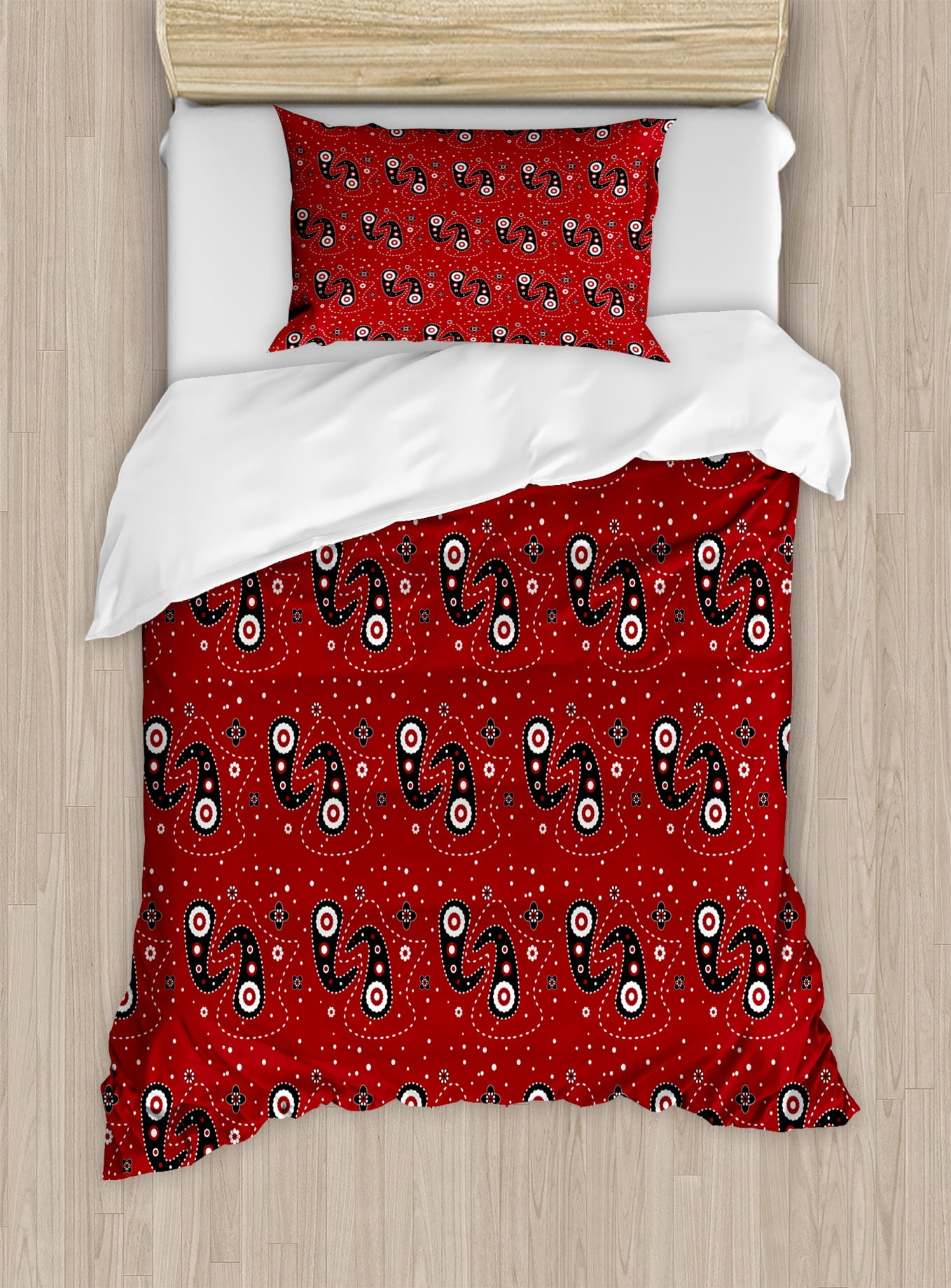 Twin Red and White Paisley Duvet Cover Set