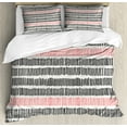 thumbnail image 1 of Abstract Duvet Cover Set, Abstract Pattern with Short Lines Chalkboard Geometric Simple Retro Art Print, Decorative 3 Piece Bedding Set with 2 Pillow Shams, Queen Size, Black Pink, by Ambesonne, 1 of 3