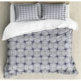 thumbnail image 1 of Abstract Duvet Cover Set, Pattern of Squares with Striped Half Circles Geometric Details, Decorative 3 Piece Bedding Set with 2 Pillow Shams, King Size, Dark Night Blue White, by Ambesonne, 1 of 3