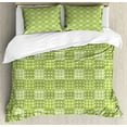 thumbnail image 1 of Abstract Duvet Cover Set, Polka Dots and Checkered Pattern Textured Patchwork Simplistic Art, Decorative 3 Piece Bedding Set with 2 Pillow Shams, King Size, Lime and Pale Green, by Ambesonne, 1 of 3