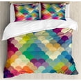 thumbnail image 1 of Abstract Duvet Cover Set Queen Size, Colorful Retro Style Scales Inspired Wave Pattern Overlapping Circles Dots Tile, Decorative 3 Piece Bedding Set with 2 Pillow Shams, Multicolor, by Ambesonne, 1 of 3