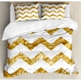 thumbnail image 1 of Abstract Duvet Cover Set Queen Size, Horizontal Zigzag Pattern Chevron Minimalist Backdrop Simple Modern Design, Decorative 3 Piece Bedding Set with 2 Pillow Shams, Pale Coffee White, by Ambesonne, 1 of 3