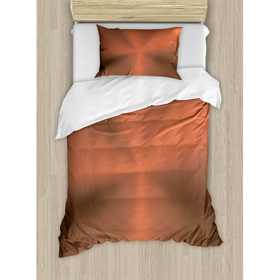 Abstract Duvet Cover Set, Realistic Circular Texture Image Optical Motion Business Modern Digital Print, Decorative 2 Piece Bedding Set with 1 Pillow Shams, Twin Size, Rose Brown, by Ambesonne