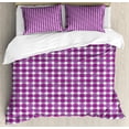 thumbnail image 1 of Abstract Duvet Cover Set, Repetitive Pattern of Modern Rounds with Retro Influences Quirky and Monochrome, Decorative 3 Piece Bedding Set with 2 Pillow Shams, Calking Size, Purple White, by Ambesonne, 1 of 3