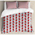 thumbnail image 1 of Abstract Duvet Cover Set, Retro Geometric Circles Round Ovals Ring Shaped Overlapping Discs, Decorative 3 Piece Bedding Set with 2 Pillow Shams, Calking Size, Pale Grey Red, by Ambesonne, 1 of 3