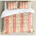thumbnail image 1 of Abstract Duvet Cover Set, Retro Stripes and Dots in Watercolor Featured Effects Nostalgic Pattern, Decorative 3 Piece Bedding Set with 2 Pillow Shams, Calking Size, Pale Yellow Coral, by Ambesonne, 1 of 3