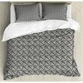 thumbnail image 1 of Abstract Duvet Cover Set, Slanted Art Deco Inspired Pattern of Striped Leafy in Monochrome Style, Decorative 3 Piece Bedding Set with 2 Pillow Shams, Queen Size, Dark Grey White, by Ambesonne, 1 of 3