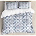 thumbnail image 1 of Abstract Duvet Cover Set, Square Shaped Lines Dots Wavy Stripes Spiral Spots Floral Petals Illustration, Decorative 3 Piece Bedding Set with 2 Pillow Shams, Calking Size, Indigo, by Ambesonne, 1 of 3