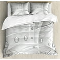 thumbnail image 1 of Abstract Duvet Cover Set, Surreal Composition Lines Curves and Vivid Bubble Like Balls Print, Decorative 3 Piece Bedding Set with 2 Pillow Shams, Calking Size, Dimgray Grey White, by Ambesonne, 1 of 3