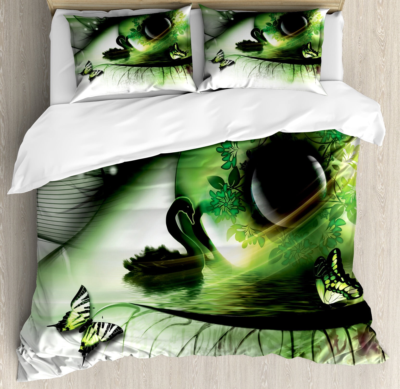 Swan Print Pattern Duvet Cover Bedding Set