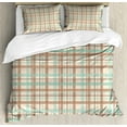 thumbnail image 1 of Abstract Duvet Cover Set, Tartan Motif Scottish Fashion Dated Traditional Folk Design, Decorative 3 Piece Bedding Set with 2 Pillow Shams, Queen Size, Mint Green Beige Umber, by Ambesonne, 1 of 3