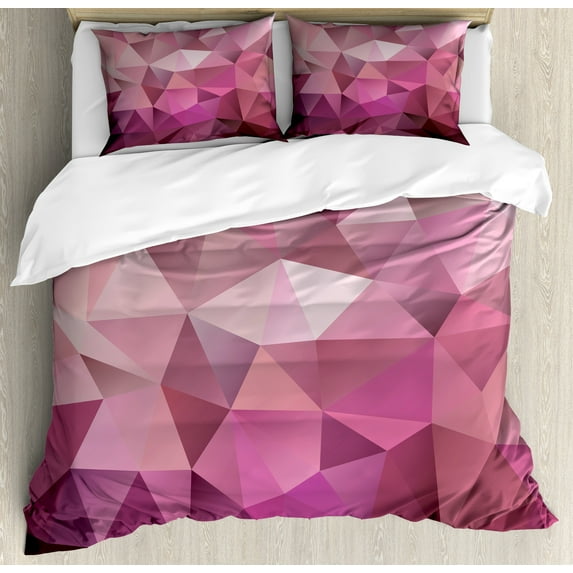 Abstract Duvet Cover Set, Triangle Style Entertainment Geometric Shapes Monochromic Illustration, Decorative 3 Piece Bedding Set with 2 Pillow Shams, Queen Size, Rose Dried Rose Pink, by Ambesonne