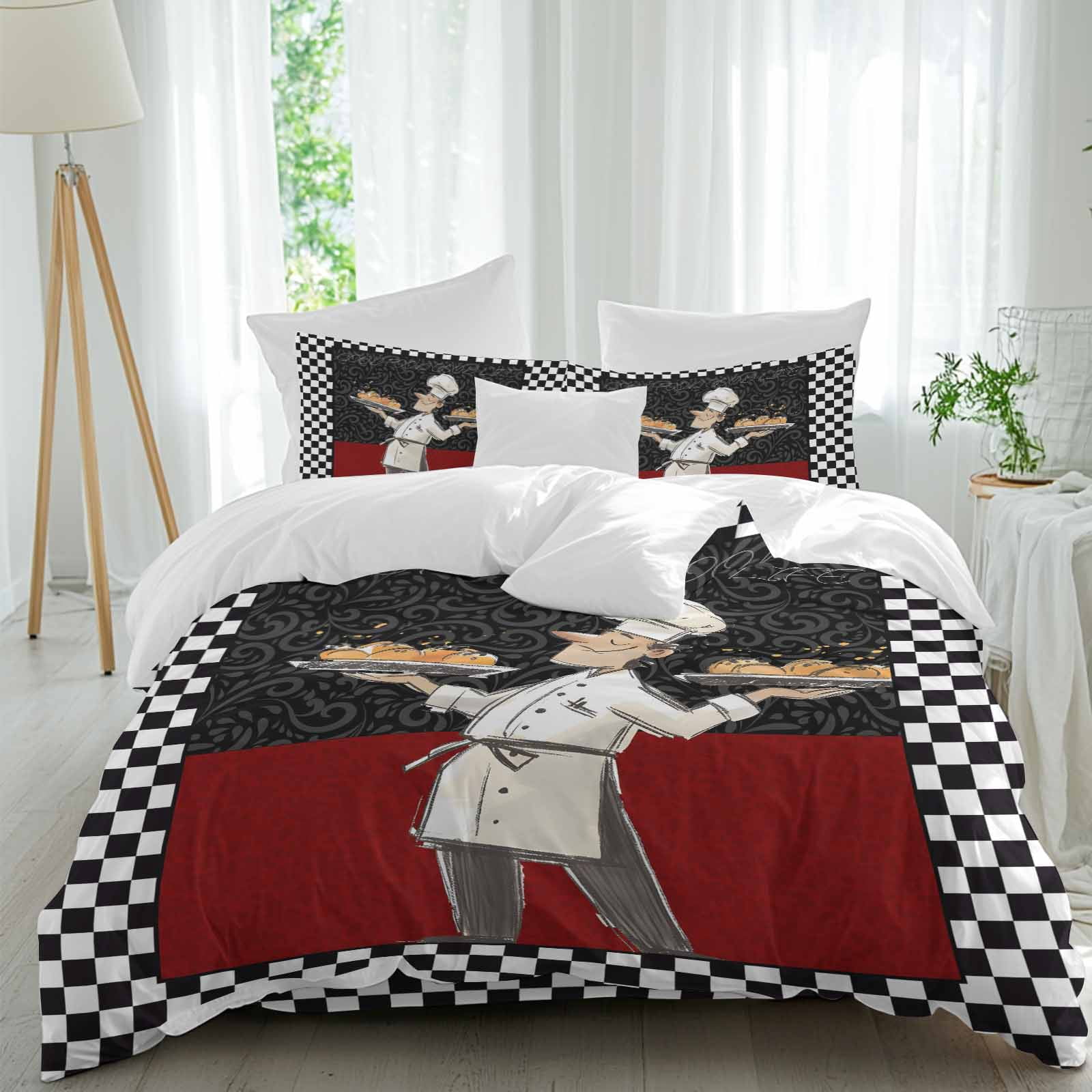 Abstract Duvet Cover Set Twin Size, Cartoon Style Chef Bread White ...