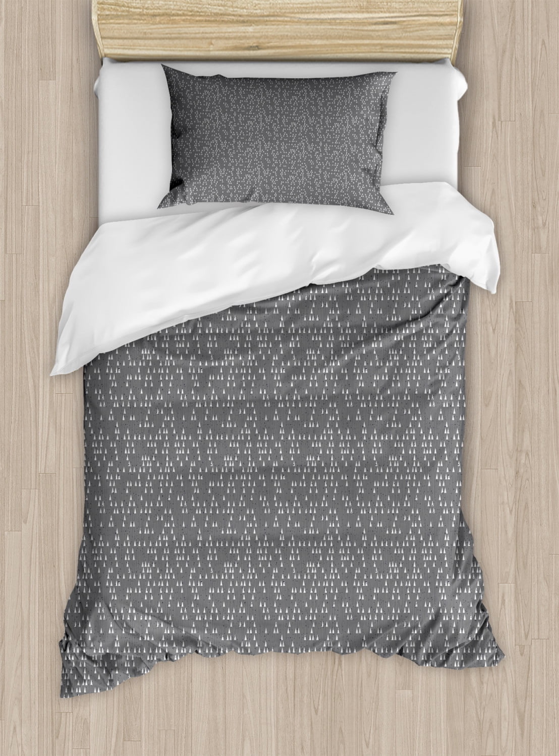 Twin Size Grey and White Geometric Microfiber Duvet Cover Set