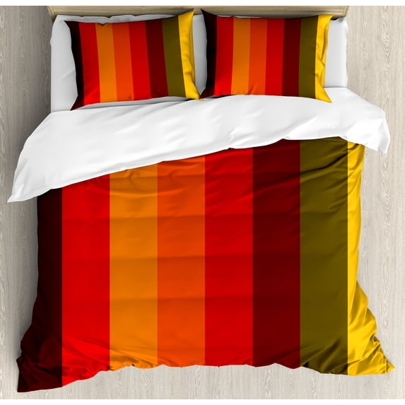 Abstract Duvet Cover Set, Vertical Striped Color Bands Vibrant Tones Geometric Straight Lines Design, Decorative 3 Piece Bedding Set with 2 Pillow Shams, King Size, Multicolor, by Ambesonne