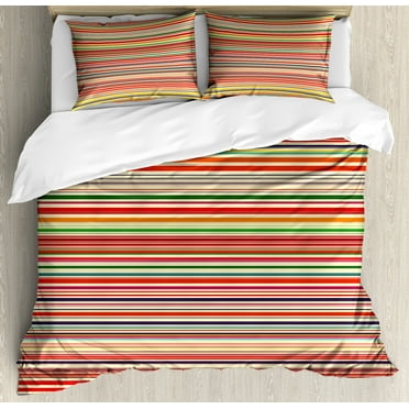 Abstract Duvet Cover Set, Vivid Horizontal Colorful Striped Lines Background Rainbow Bars Display, Decorative 3 Piece Bedding Set with 2 Pillow Shams, Calking Size, Multicolor, by Ambesonne