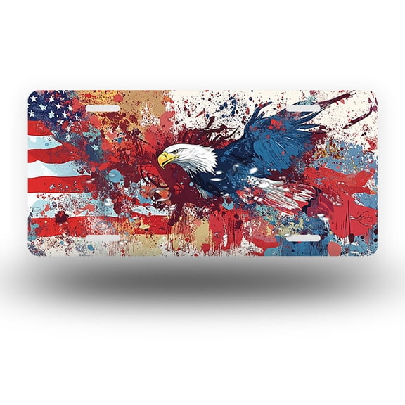 Abstract Eagle with Flag Splashes Front License Plate,Metal License Plate,Funny Standard Plates Personalized Novelty Decorative For Men/Women/Boys/Girls Car 6×12 Inch