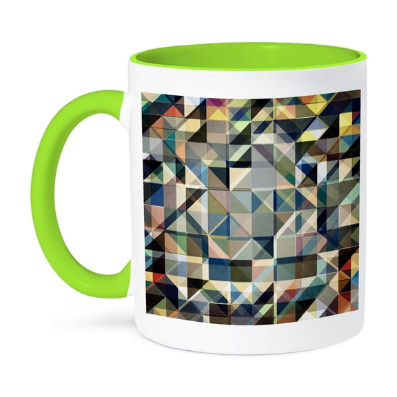 3dRose, Abstract Earth Tone Grid - geometric shapes with texture in grid, 15oz Two-Tone Green Mug