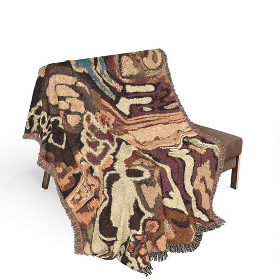 Abstract Earth Tone Woven Throw Blanket, 100% Cotton, Vintage-Inspired Home Accent