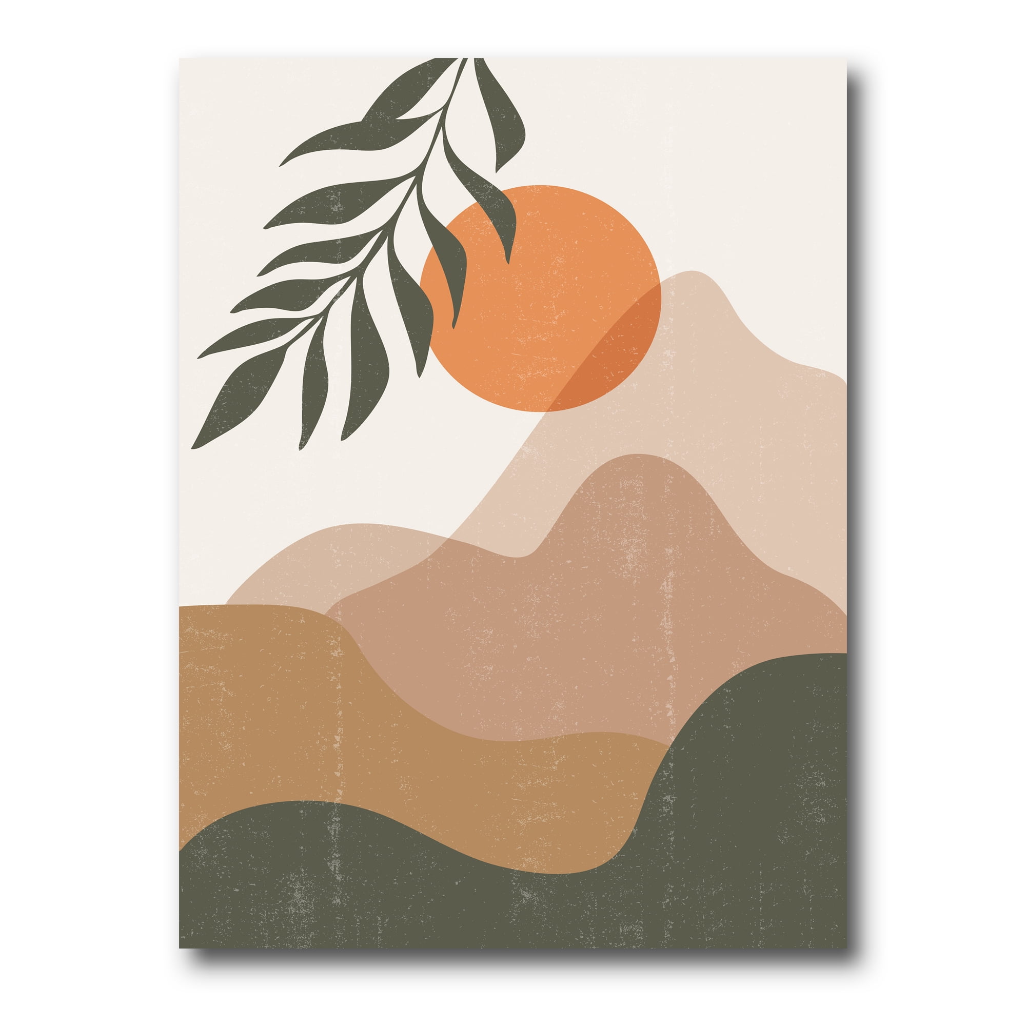 Abstract Earth Toned Mountains With Red Moon I 16 in x 32 in Painting Canvas Art Print, by Designart