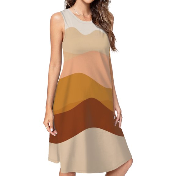 Abstract Earthy Tone Landscape Art Spring Summer Dresses For Women Fashion Dress Casual Sleeveless Loose Sundress With Pockets