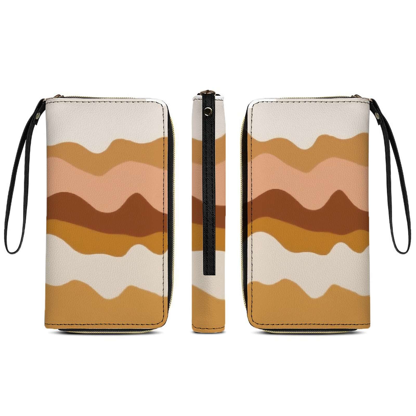 Abstract Earthy Wave Pattern Design Long Wallets For Women PU Leather ...