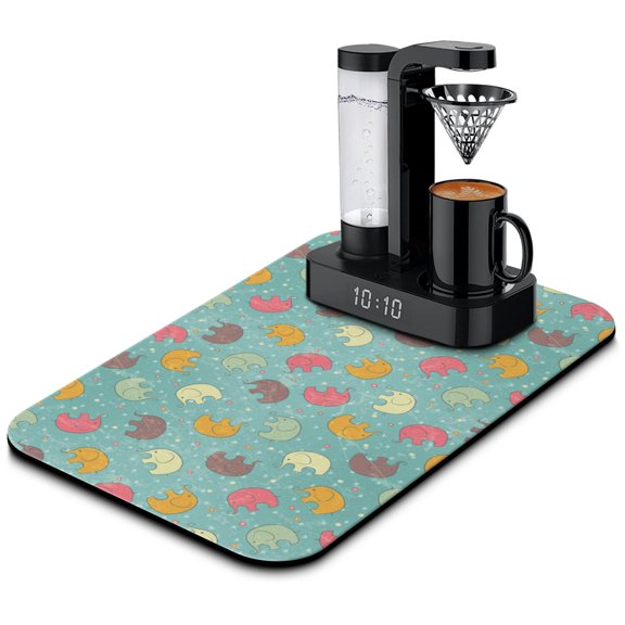 Abstract Elephant Coffee Maker Mat - Ultra Absorbent Mat - Modern Artistic Design for Espresso Maker & Countertop