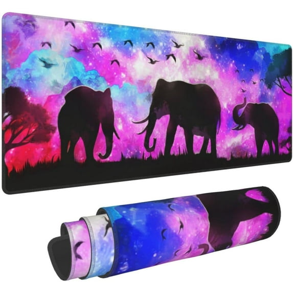 Abstract Elephant Forest Landscape Mouse Pad Extended Large Gaming Mouse Pad XL Oversized Desk Pad Stitched Edges Non-Slip Mat 31.5 X 11.8 Inch