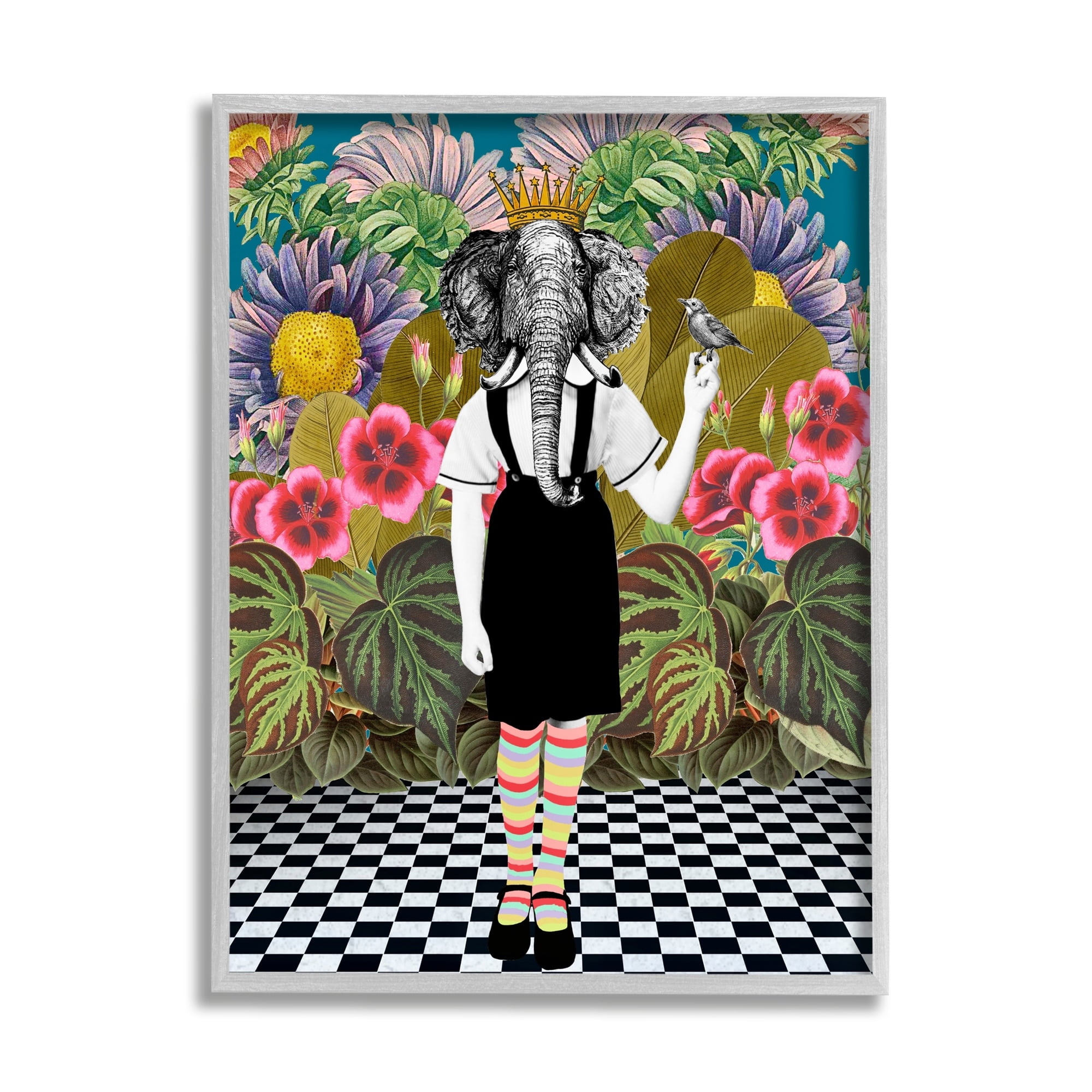 Abstract Elephant Person Pop Style Checkered Botanicals Animals & Insects Painting Framed Art Print Wall Art
