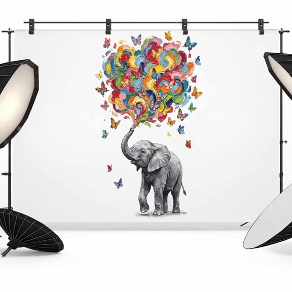 Abstract Elephant Photography Backdrop 8x6FT, Colored Cloud Paint Red Blue Yellow Pink Butterfly Photo Backdrops, Background for Photography Studio Photo Studio Background, Back Drop for Photoshoot