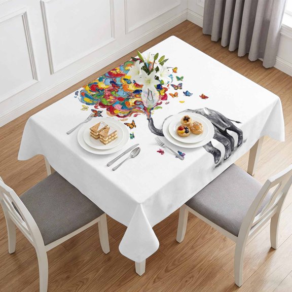 Abstract Elephant Table Cloth 60x84in, Waterproof Rectangle Tablecloth Wipeable Tablecloths Colorful Butterfly Red Blue Yellow Pink Table Covers for Dining Tables Party Indoor Outdoor