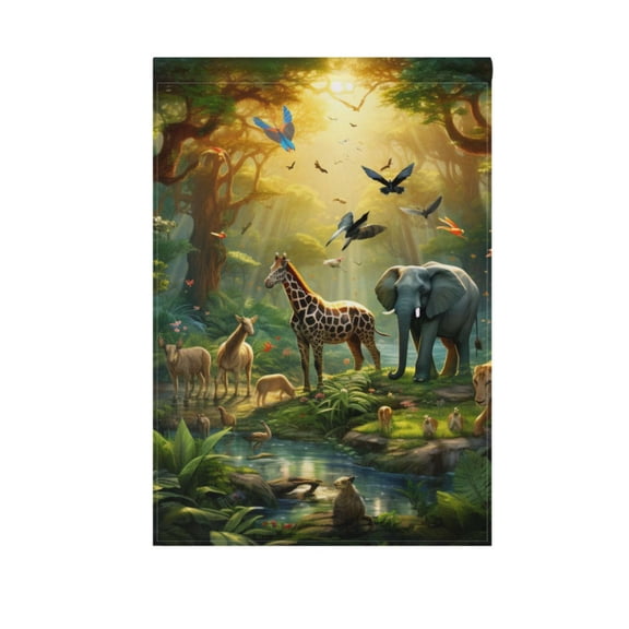 Abstract Elephant Tiger Birds Animals Garden Flag House Banner 12" x 18" Double Sided Outdoor Yard Decoration
