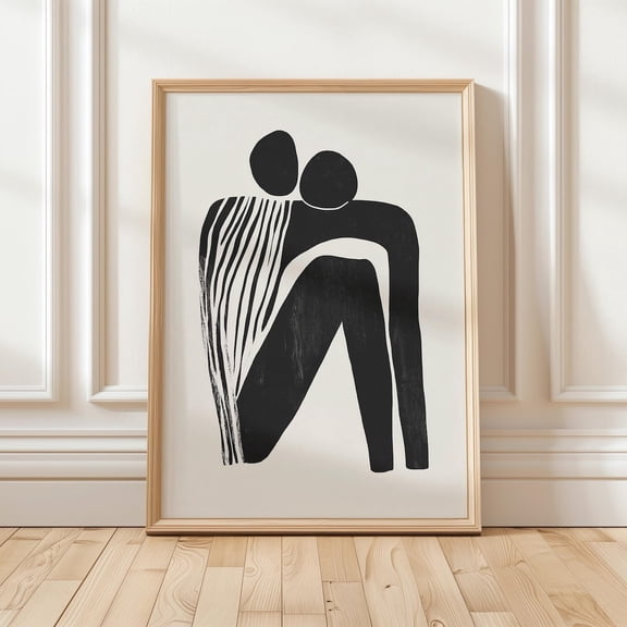 Abstract Embrace Art Print Black And White Minimalist Wall Art Love And Connection Artwork Modern Unique Gift For Couples Wall Art Modern Wall Decor