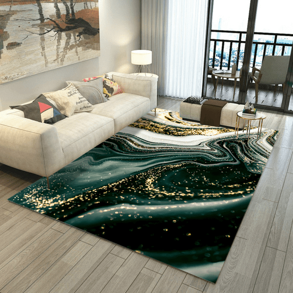 Abstract Emerald Green Area Rug Bedroom Living Room Washable Carpets Non-Slip Modern Marble Pattern Rugs Soft Indoor Floor Mats 5' x 7'