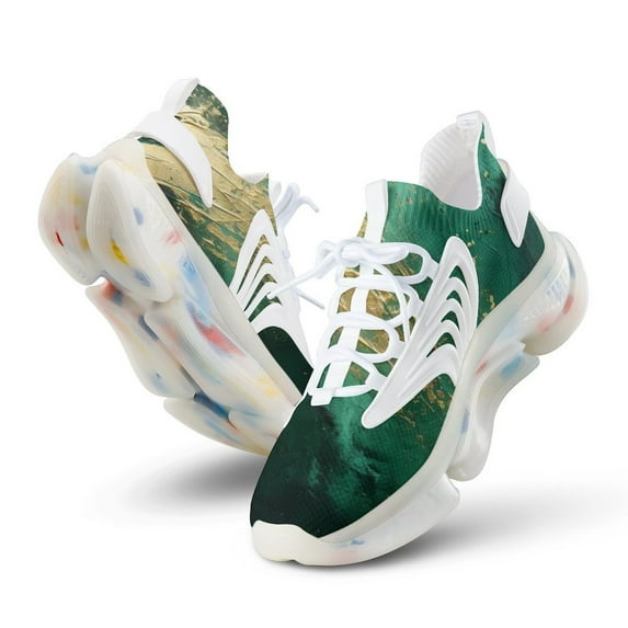 Abstract Emerald Green Gold Art Walking Shoes for Men Woman Lightweight Tennis Fashion Elastic Sports Shoes Cushion Basketball Shoes