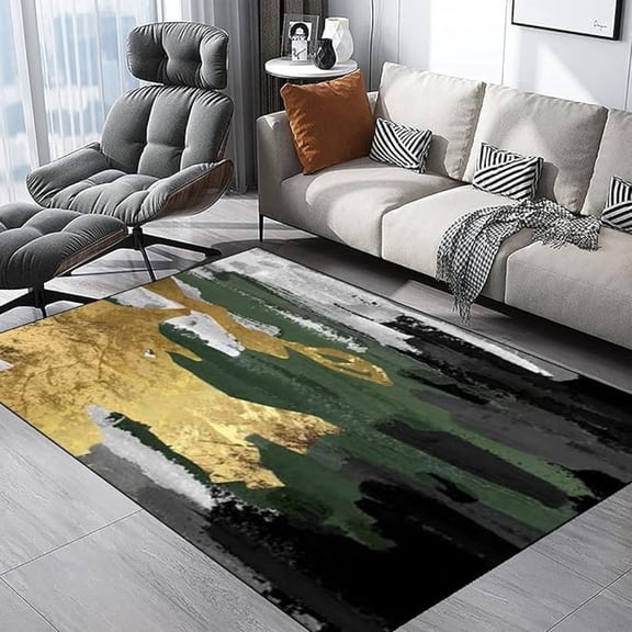 Abstract Emerald Green Gold Grey Area Rug, Luxury Emerald Green Gold Gray Rugs Floor Carpet, Indoor Non-Slip Rug For Room Sofa Living Room Mat Bedroom Home Decor Floor Mats 3x4ft