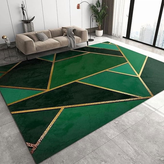 Abstract Emerald Green Light Luxury Irregular Area Rugs, Modern Black Gold Geometric Line Art Home Decor Rug, For Room Sofa Living Room Mat Bedroom Home Decor Floor Mats 3' x 4'