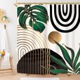 thumbnail image 1 of Abstract Emerald Green Shower Curtain Set 71Wx71H Inches Mid Century Modern Minimalist Tropical Leaves Geometric Contemporary Polyester Waterproof Bathroom Curtain with 12 Hooks, 1 of 6
