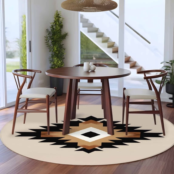 Table Fur Rug Abstract Ethnic 5ft Round Rug for Dining Table for 4 People Under Table ...