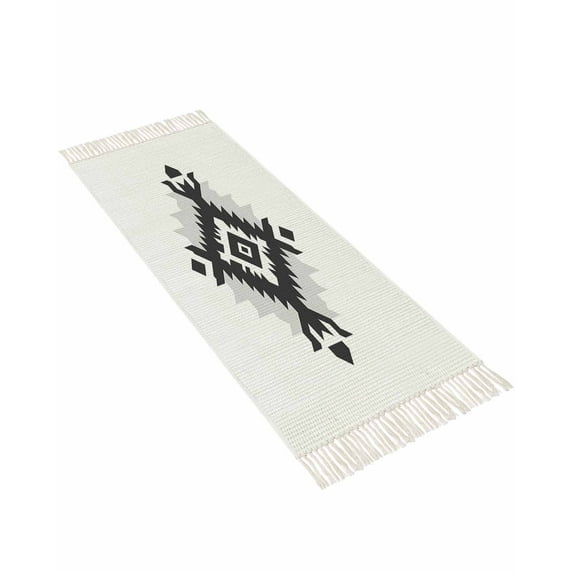 Abstract Ethnic Bathroom Runner Rug 2'x4'Washable Woven Area Rug, Vintage Black Bohemian Pattern Tassel Kitchen Rug,Throw Floor Mat Carpet Decorative for Living Room Bedroom