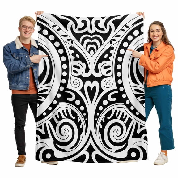 Abstract Ethnic Flannel Blanket for Bed,Travel and Camping, Boho Geometric Trible Black Floral Texture Super Soft Cozy Blanket for All Seasons 30"x40"