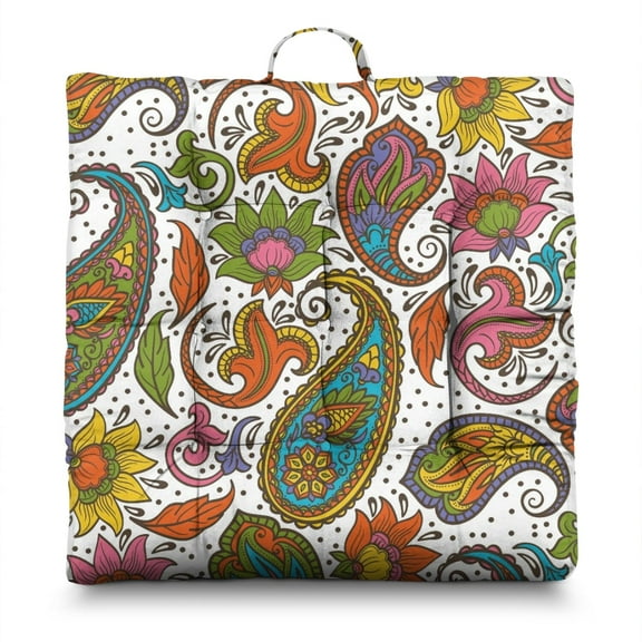 Abstract Ethnic Floor Cushion - Oversized Square Pillow with Artistic Paisley Print, 9-Point Stitched for Durability & Comfort