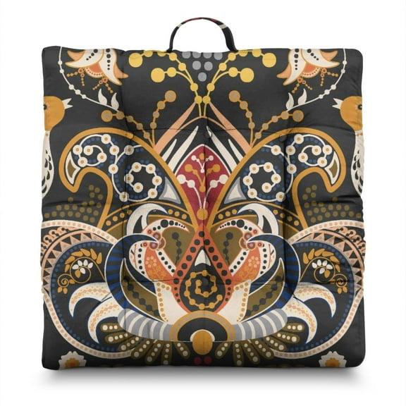 Abstract Ethnic Floor Cushion - Oversized Square Pillow with Artistic Paisley Print, 9-Point Stitched for Durability & Comfort