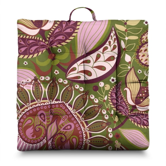 Abstract Ethnic Floor Cushion - Oversized Square Pillow with Artistic Paisley Print, 9-Point Stitched for Durability & Comfort